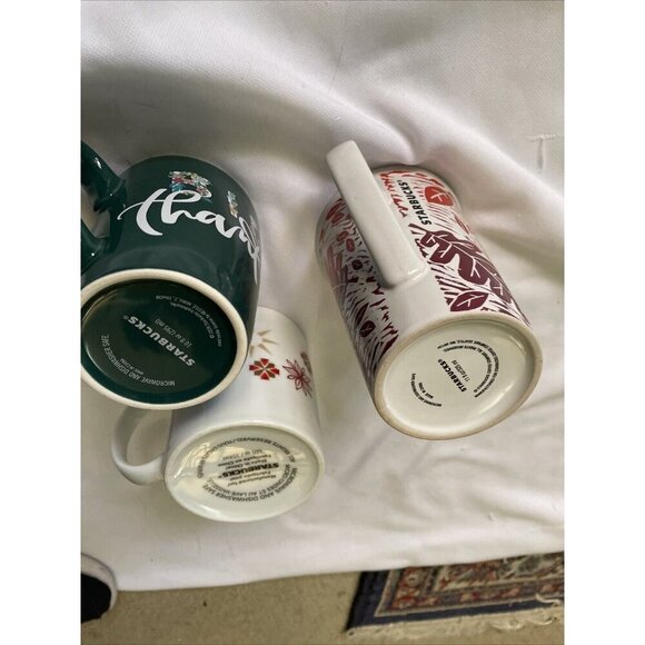Starbucks Holiday Ceramic Mug Set Of 3 - Fall Leaves Thankful & Winter Snowflake - Picture 12 of 12